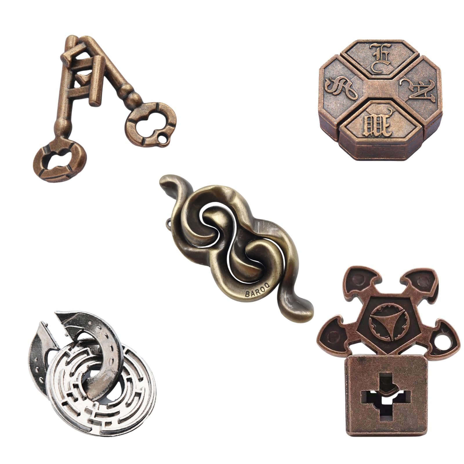 

FALOFALO Набір кілець-головоломок з 5 штук, Кільцева головоломка, 3D-головоломка, Вправа для мозку, Розвиває навички мислення та вбиває час (Тип В)