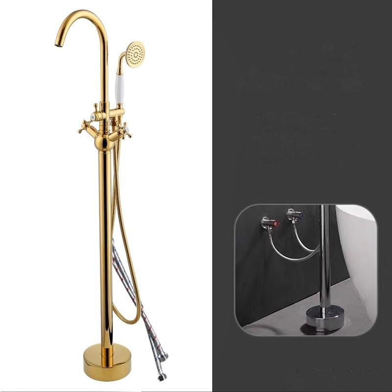 Tuqiu Antique Bathroom Bathtub Faucet With Hand Shower Hot and Cold Faucet Floor Standing Gold/Black/Chrome Bathtub Faucet