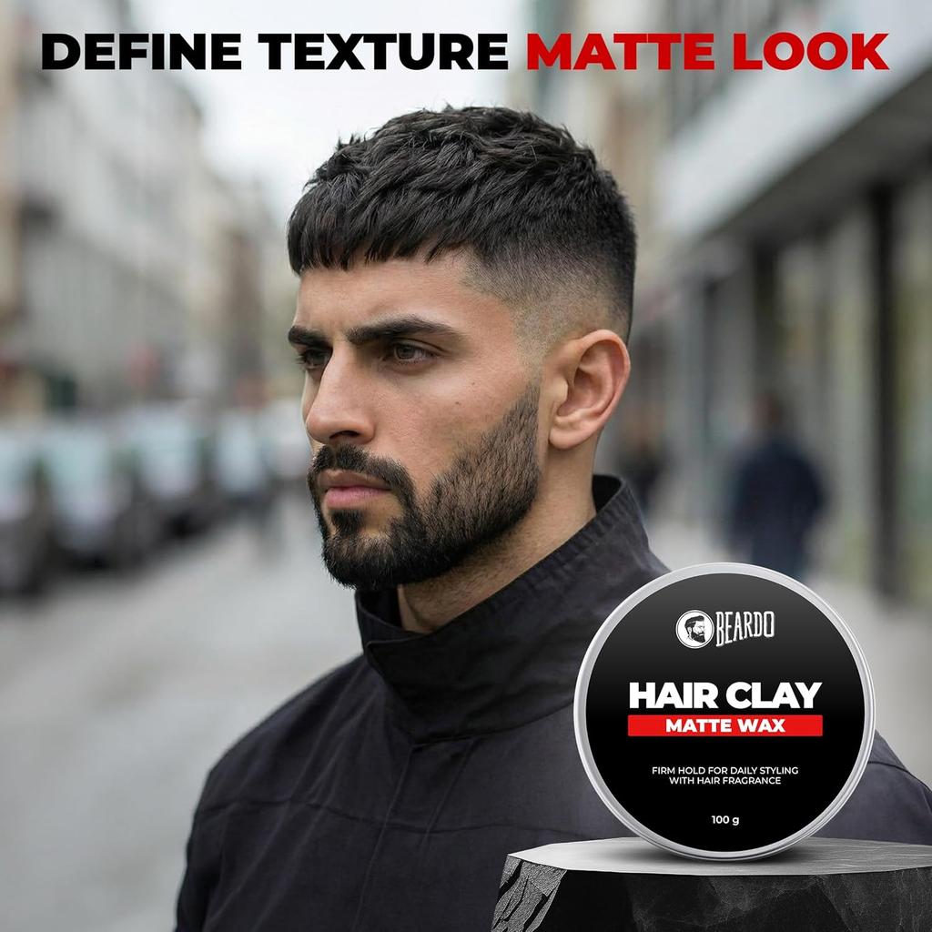 Beardo Hair Clay Wax for Men 100 gm Pack of 1 | Strong Hold Matte Finish Volumizing Styling Wax