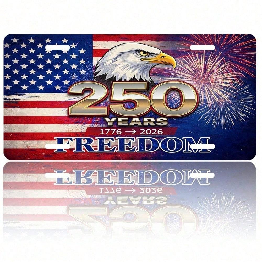 1776-2026 USA Patriotic License Plate 5.9x11.8in, 250th Anniversary Aluminum Auto Tag, Rustproof Front Mount Gift for Car Truck SUV