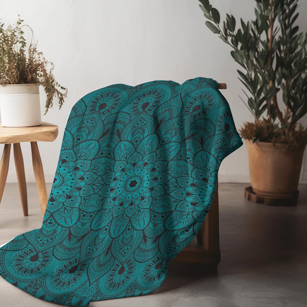 Coperta in Pile Boho Mandala Verde Smeraldo Scuro Nero Cachemire Stampa Tribale Coperta Morbida Calda Accogliente Decorativa per Letto