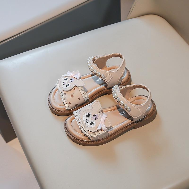Korean Style 2026 Princess Cartoon Sandals - Summer Open Toe, Pearl Soft Sole Beach Shoes for Girls 30 розовый