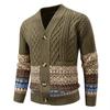 Men's Cardigan Sweater Jackets Cable Knitted V Neck Button up Sweaters Ribbed Textured Cardigan Sweater Jacket Casual Long Sleeve Sweaters for Men