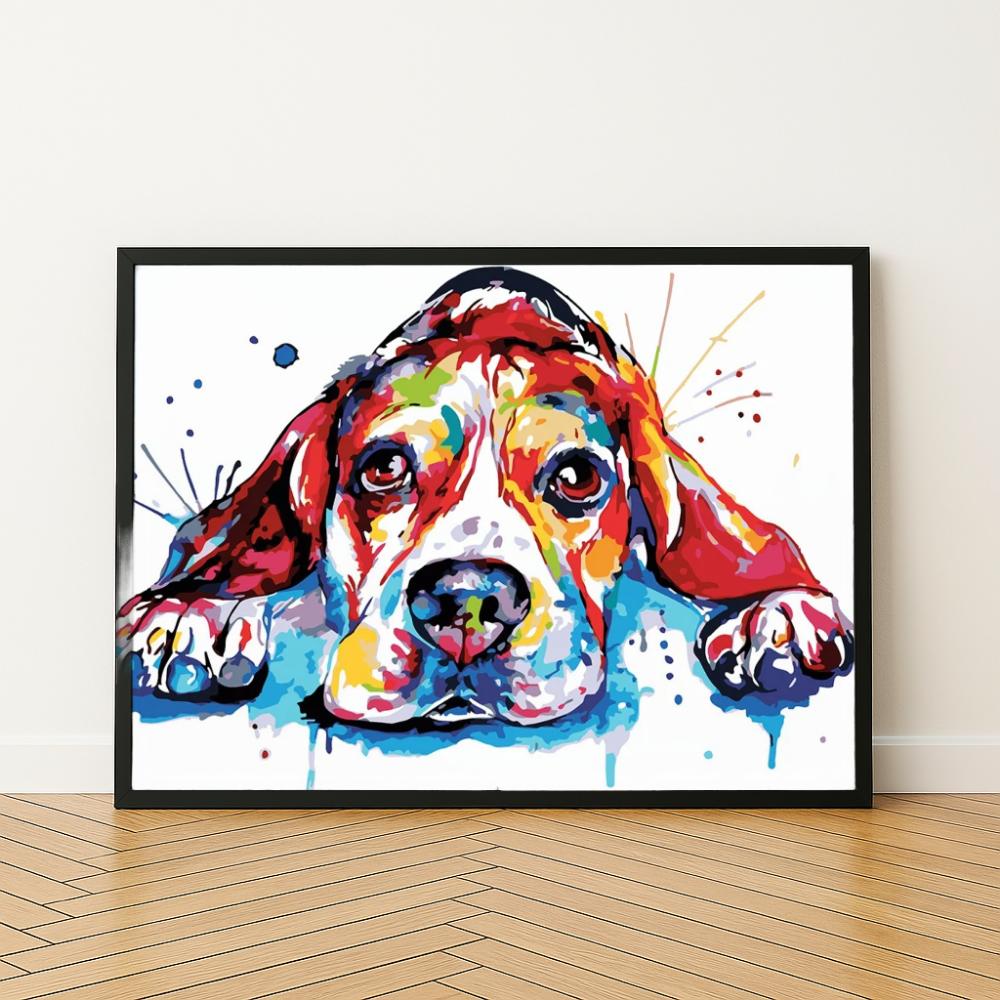 Malowanie Po Numerach Z Ramą Obrazy Do Malowania - Kolorowy Pies 50X40 Cm