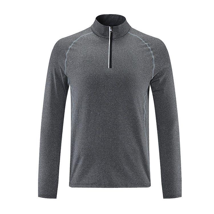 Men's Quick-Dry Breathable Long-Sleeve Fitness Shirt with Zipper Collar