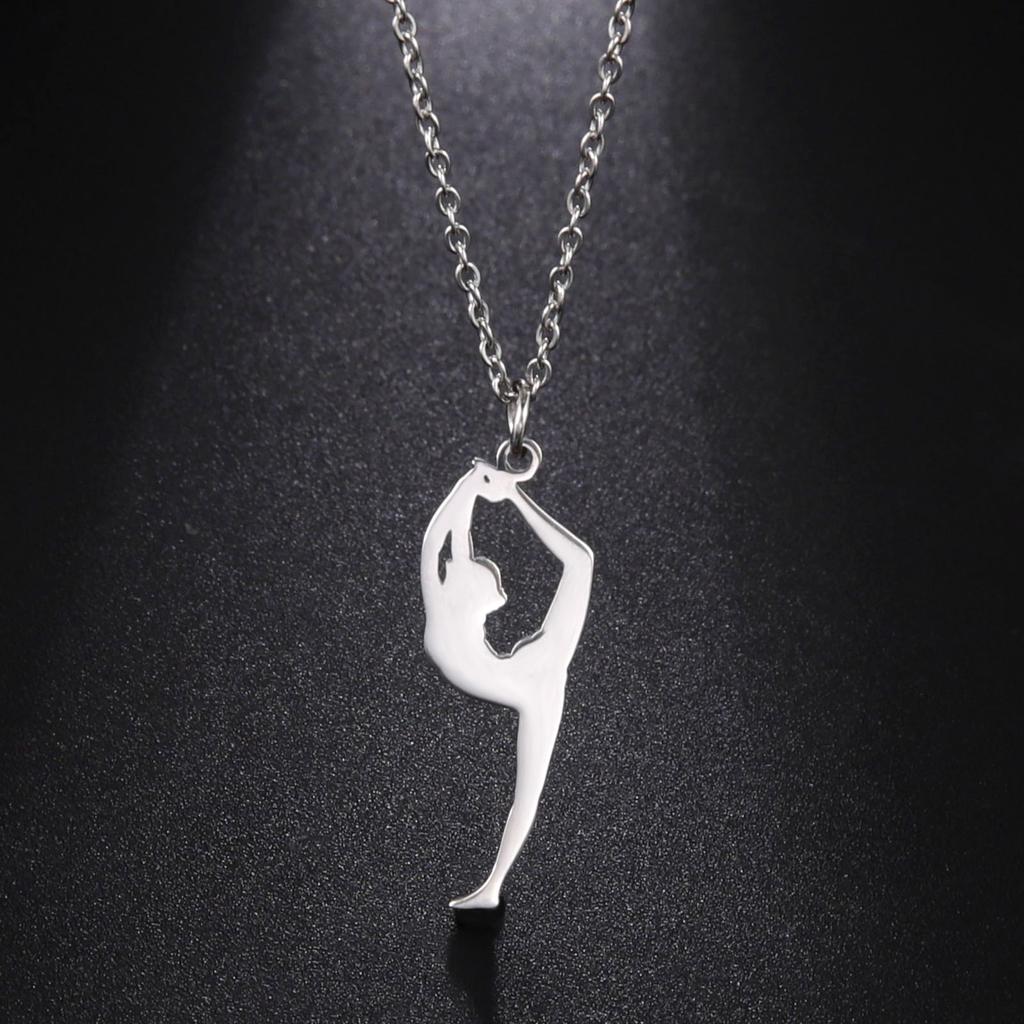Polished Titanium Steel Cut Gymnastics Design Pendant Necklace Sports Jewelry