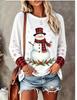 T-shirt da donna a maniche lunghe Cappello a scacchi di bufalo natalizio Sciarpa Pupazzo di neve Ghirlanda Polsino colorato Stampa fiocco di neve Girocollo Top casual