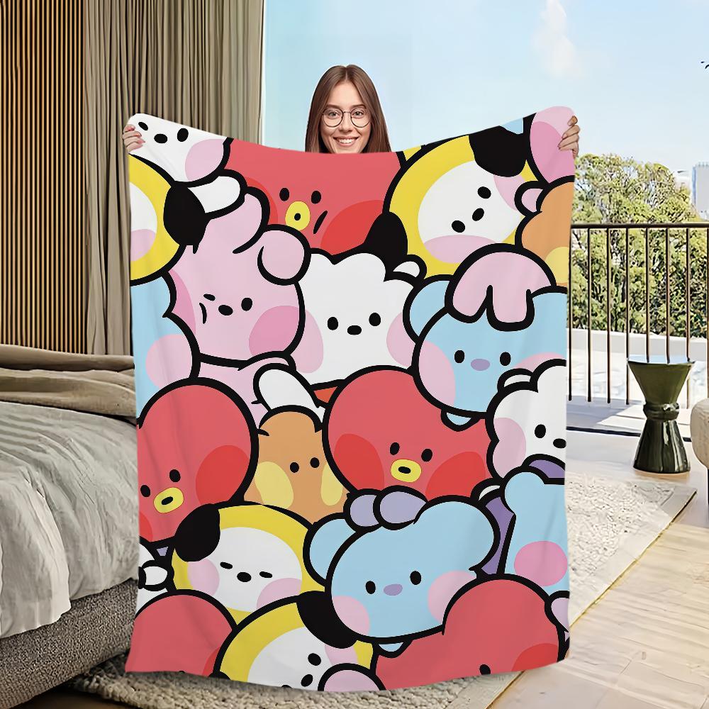 Cartoon Cute B-B-BT-21-ES Blanket Flannel warm comfort soft plush blanket For Picnic Beds Sofas Homes And Bedrooms