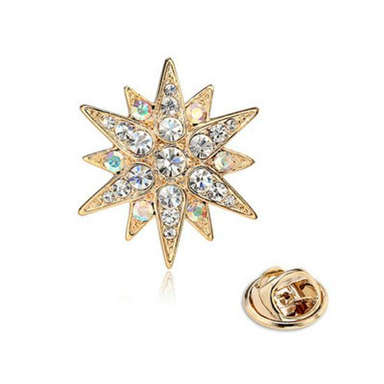 Rhinestone Star Flower Lapel Pin - Punch Needle Embroidery Brooch for Men & Women