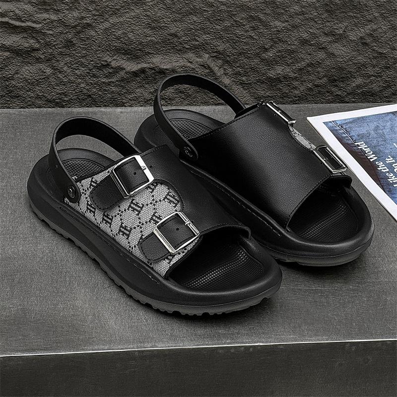Summer Holiday Shoes Mens Sandals Outdoor Flat Non-slip Male Footwear Fashion Brand Black Beige Shoes Thick Sole