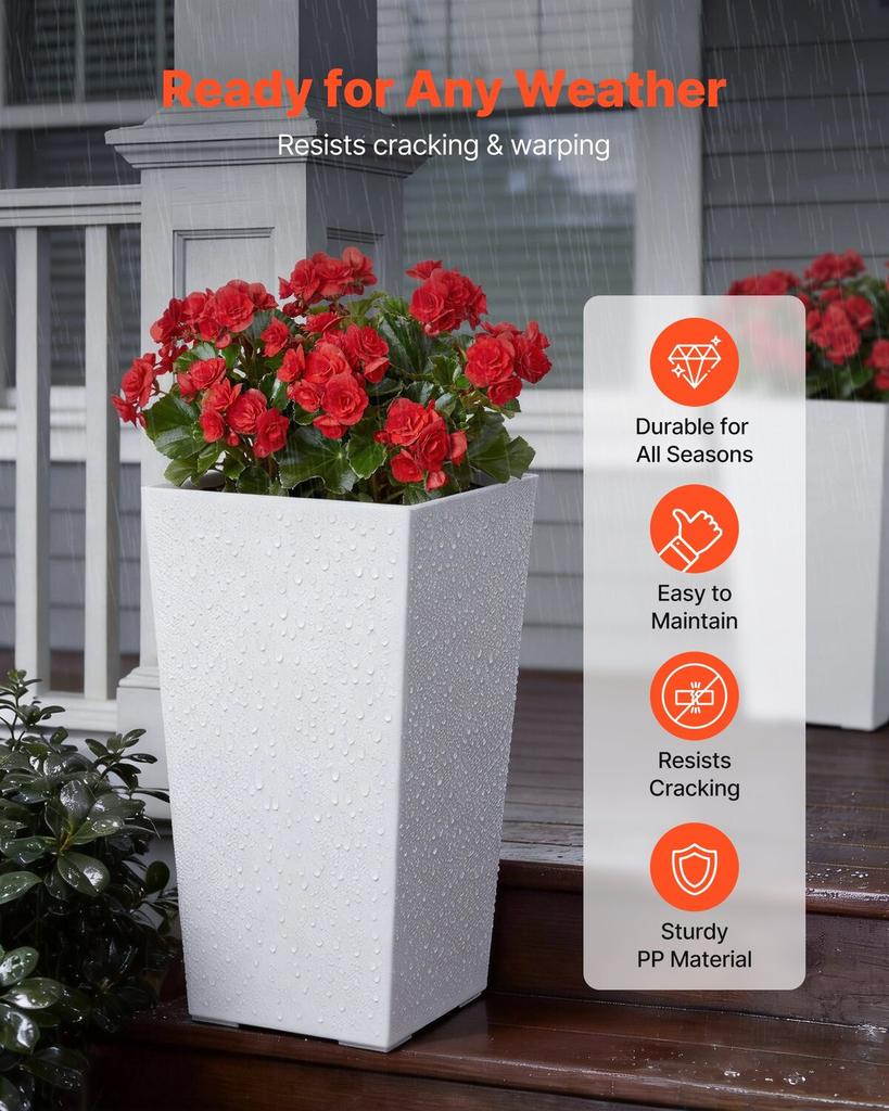 Tall Planters Set of 2, 550 Mm Large Outdoor Taper Planters for Outdoor Indoor Plants, Front Porch Plastic Modern Flower Pots with Casters, Inner Pot