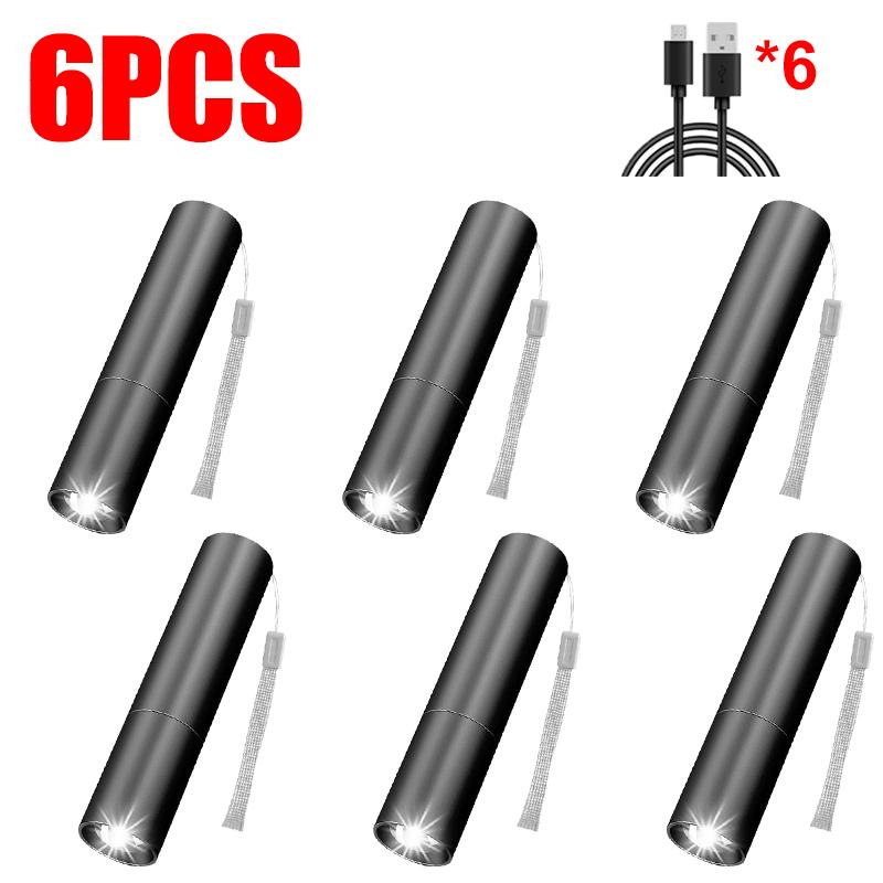 1-20PCS Mini Portable LED Flashlight Built In Battery USB Rechargeable Waterproof Torch Outdoor Camping Night Emergency Light