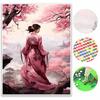 Diamond Painting Set  DIY 5D Full Diamond Beautiful Oriental Girl in Cherry Blossom Landscape Crafts for Home Wall Decoration
