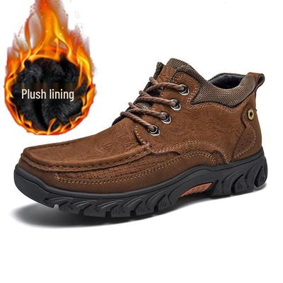 Men's High-Top Winter Snow Boots - Genuine Leather with Thick Rubber Sole for Warmth