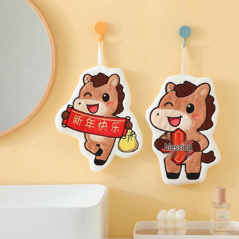 Creative New Year Horse Hand Towel - Quick Dry, Absorbent & Thick for Kitchen/Bathroom, Kids' Handkerchief