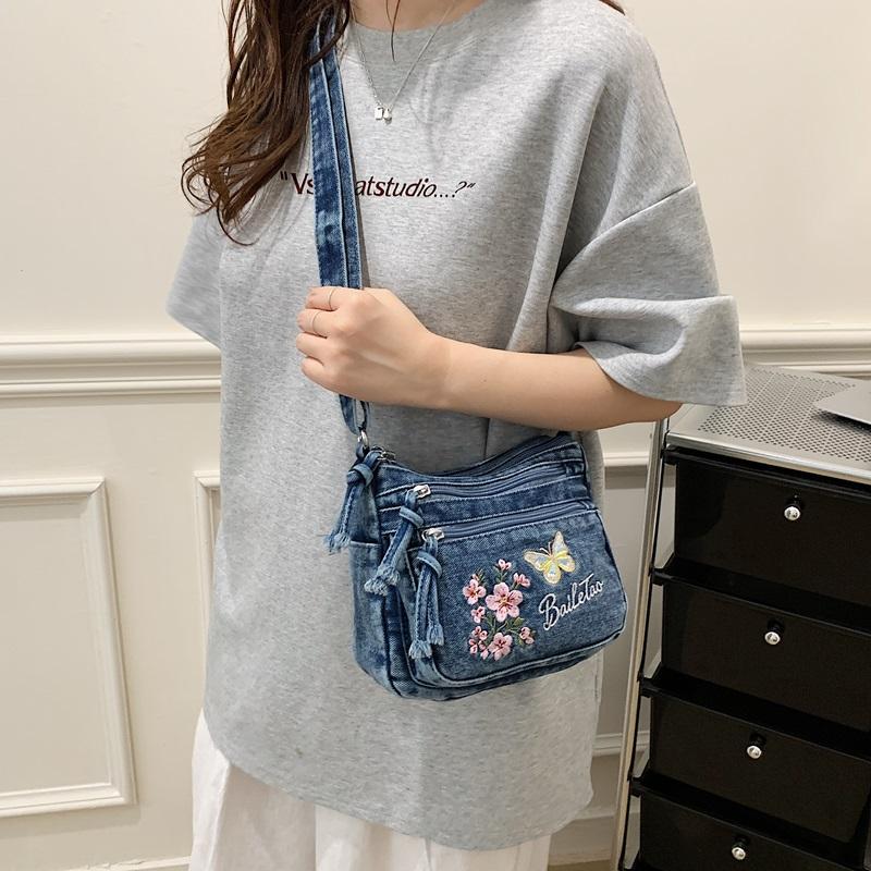 Vintage vyšívaná džínová taška Dámská taška přes rameno Crossbody taška