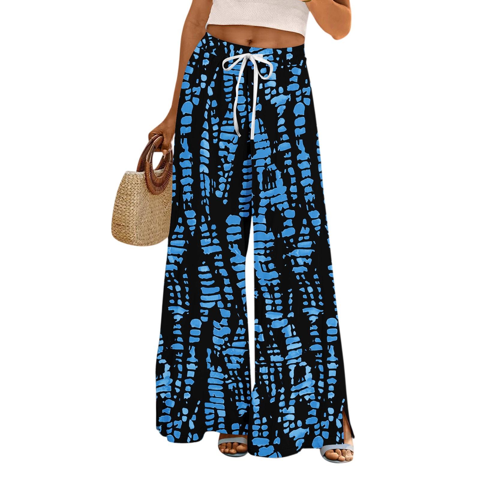 

Womens Pants Wide Leg Pants With Pockets Casual Trousers Printed Elastic Waist Sweatpants S синій