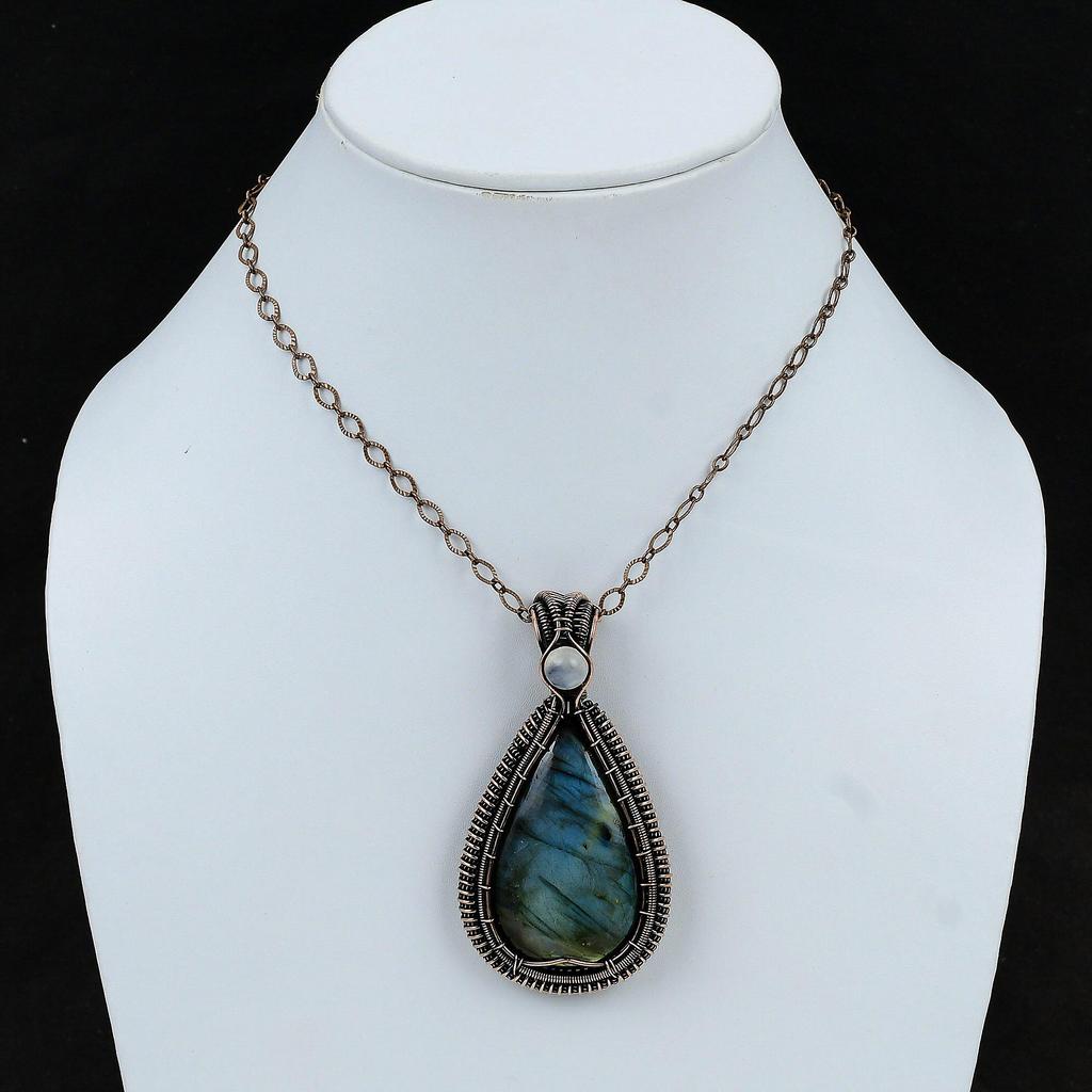 Labradorit Anhänger Kupferdraht umwickelt Edelsteinanhänger Regenbogenmondstein Anhänger Kupferschmuck Geschenk für Sie Handgefertigter Labradorit Schmuck