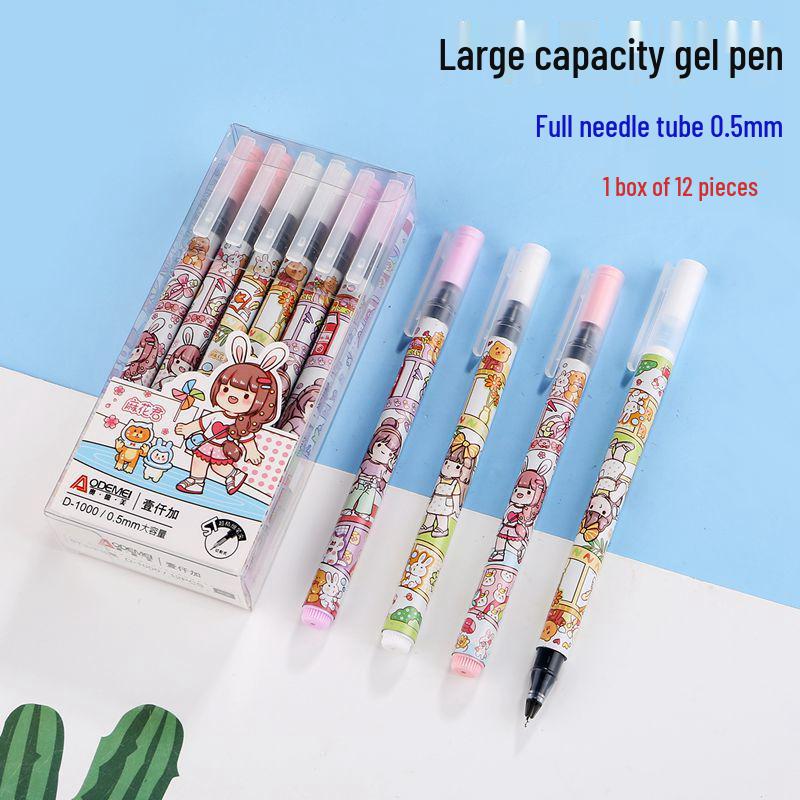 12-Pack Black Needle Tube 0.5mm Gel Pens for Students & Office Use