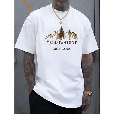 Europäische Größe Weihnachten Neuankunft Herren Freizeit Mode Persönlichkeit Yellowstone Montana Buchstaben Design Druck Kurzarm T-Shirt, Rundhalsausschnitt