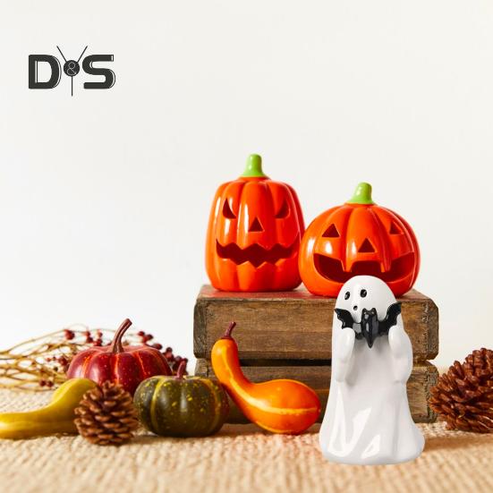 1/2Pcs Halloween Ghost Statue Spooky Resin Ghost Pink Pumpkin Bat Figurine Cute Halloween Home Table Decoration for Indoor Outdoor