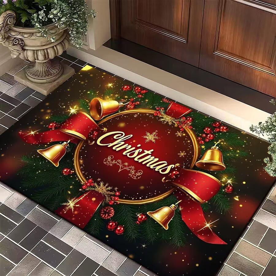 Bell Merry Christmas Carpet Bathroom Mat Anti Slip and Retro Absorbent Mat Door Mat New Year Party Red Home Decoration Carpet