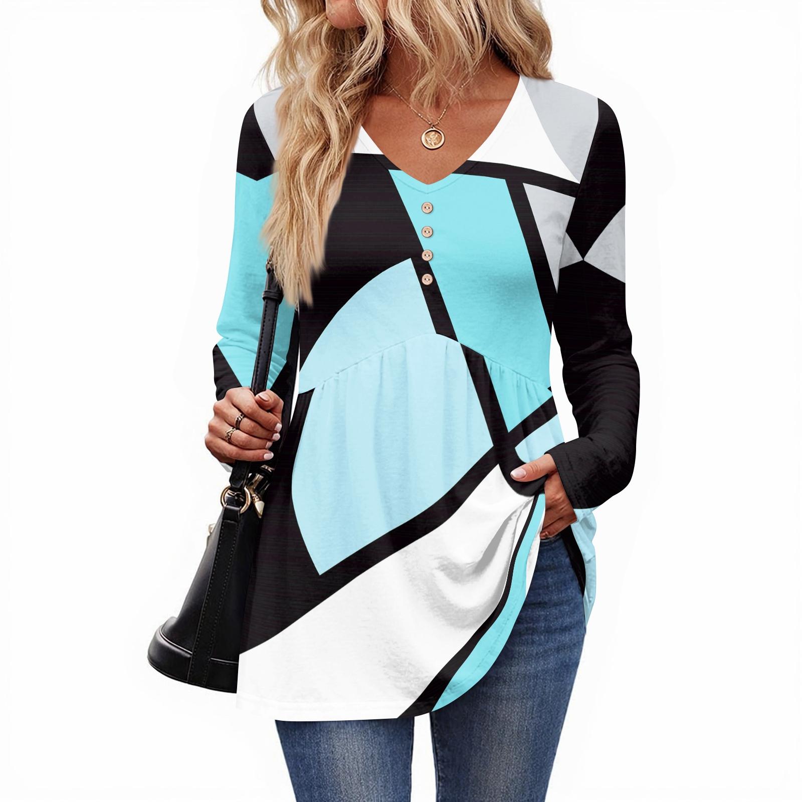 

Женский повседневный модный топ с V-образным вырезом на пуговицах, в стиле ретро, с цветочным принтом, с длинным рукавом S