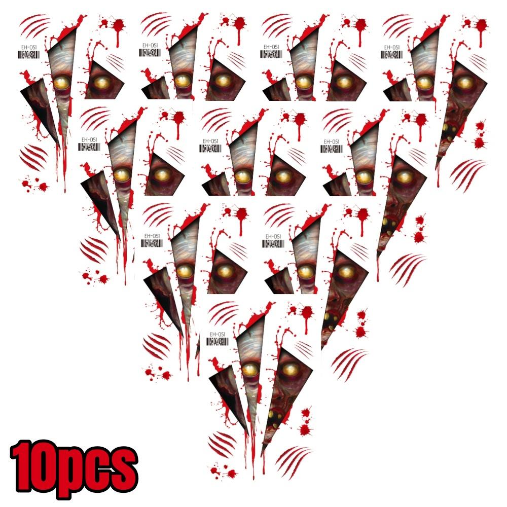 20pcs Realistic Halloween Fake Temporary Tattoos Sticker Wound Stitches Waterproof Stickers Scary Ghosts Prank Body Makeup Decor