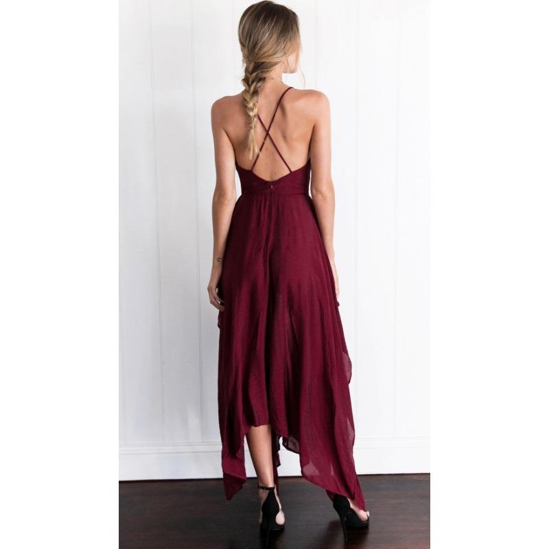 Dámské sexy šaty s výstřihem do V a bez rukávů, asymetrické šaty