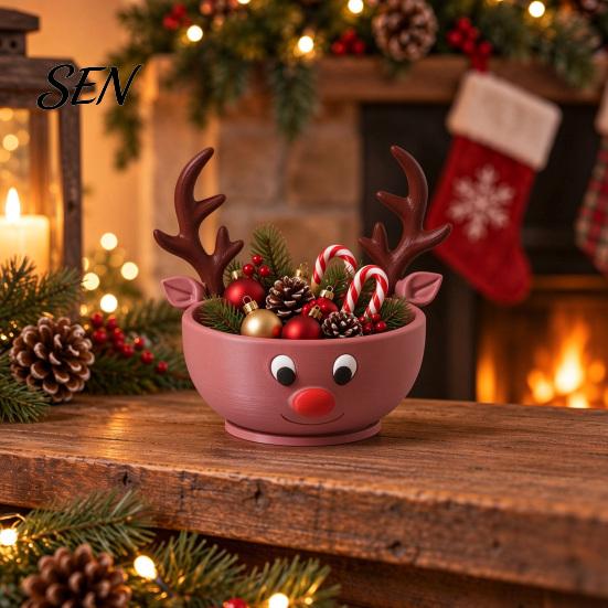 Christmas Party Supplies 3D Printed Reindeer Storage Bowl for Candy and Jewelry, Small Item Organizer Entryway Cute Animal Desk Festive Holiday