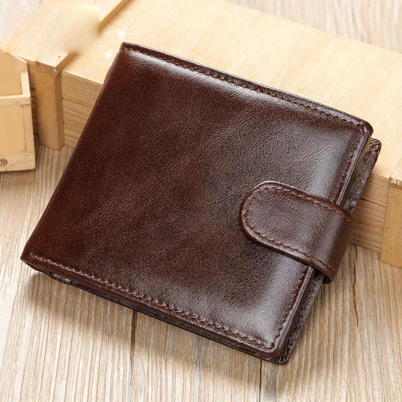 Business Large Capacity Men's Wallet Buckle Multifunctional Change Bag Double Fold Retro Leather Wallet Men