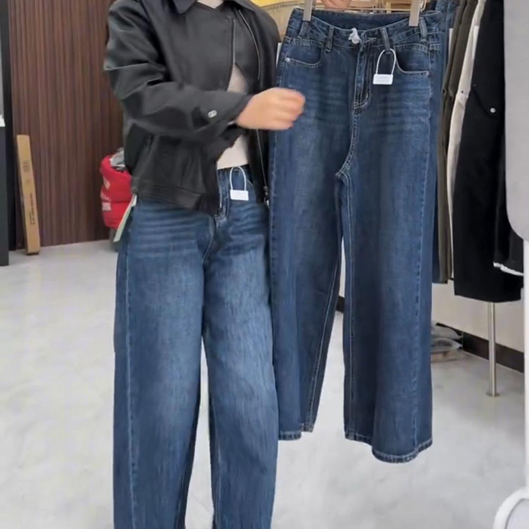 

Plus Size Women s High Waist Cropped Jeans - Autumn/Winter Slimming, Flaw-Hiding, Versatile, Comfortable Straight Leg Pants Default