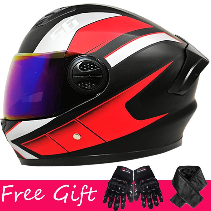 Gloves + Scarf, Double Lens Full-coverage Helmet for Men and Women Riding Four-season Safety Helmet