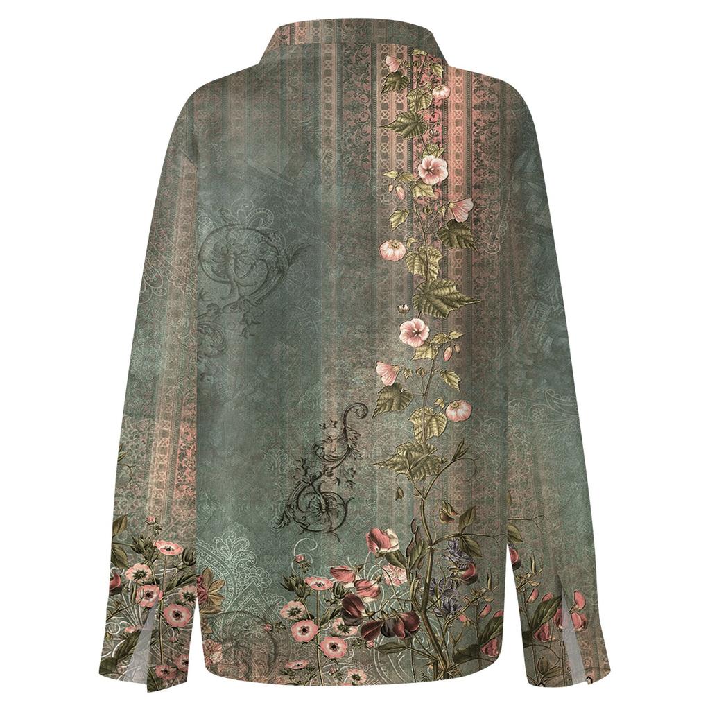 Women's Shirt Blouse Print Button Long Sleeve Casual Basic Shirt Collar Regular Top
