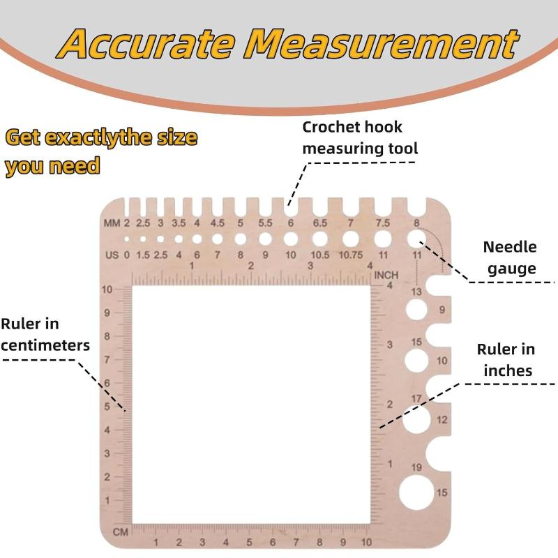 Wood Knitting Needle Gauge Square Ruler Embroidery Thread Bobbins Floss For Spinners Yarn Measuring Tools Sewing Supplies