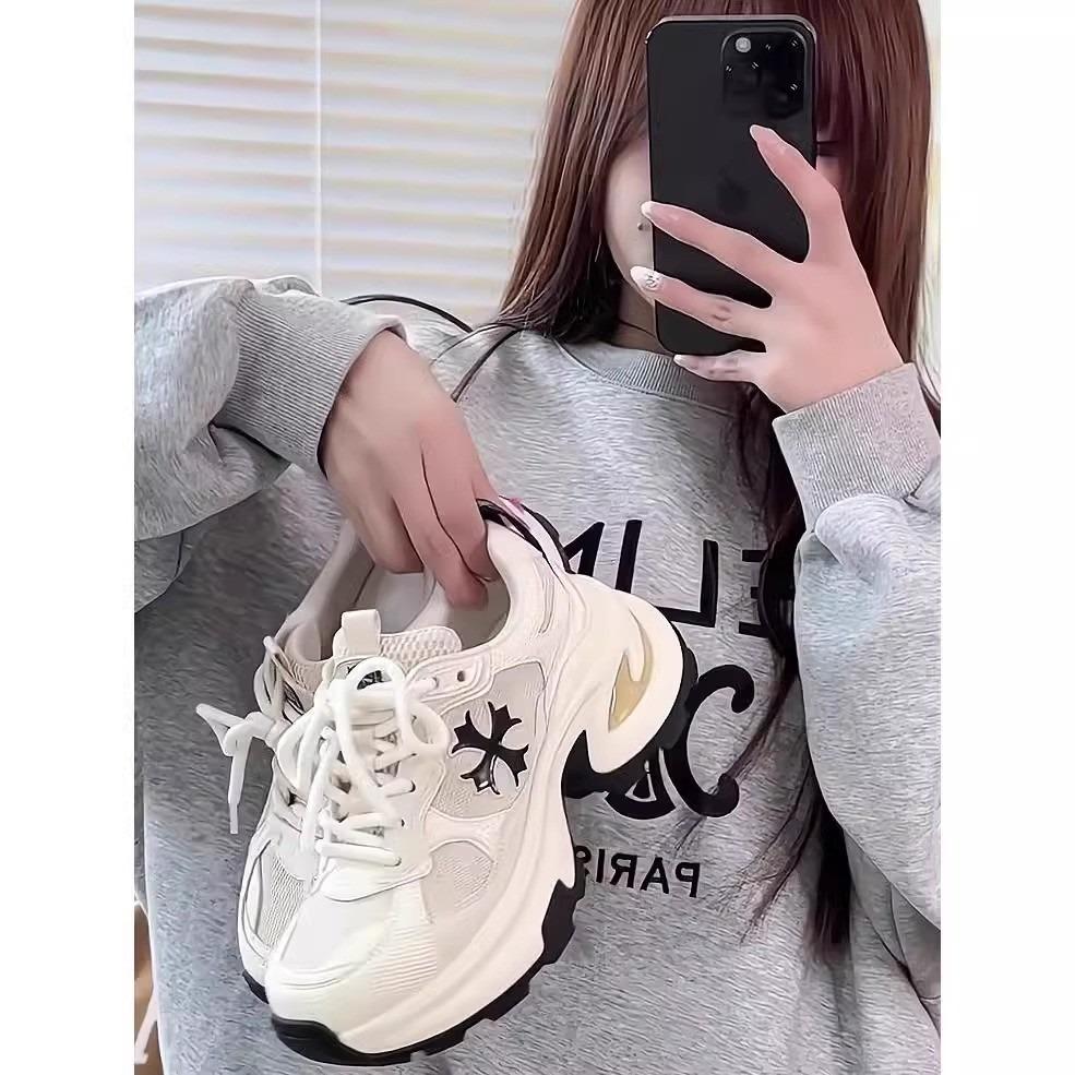 

Увеличение высоты на 7,5 см ~ Su Yinyin same cross flower platform casual sports shoes women spring new running dad shoes 35 бежевый