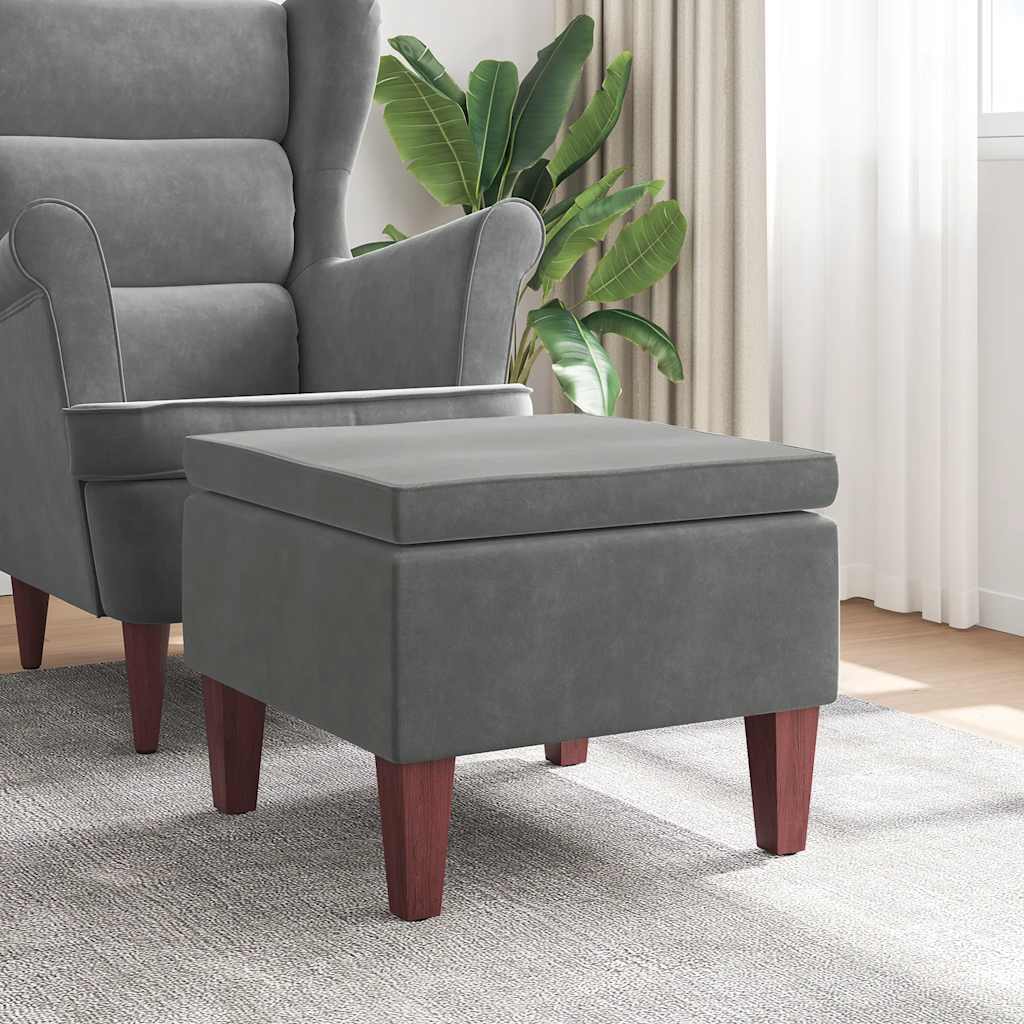 Vidaxl Footstool with Wooden Legs, Dark Gray, Upholstered In Velvet