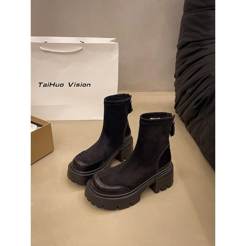 Height-increasing women's thin boots women's new autumn and winter versatile short boots versatile thick-soled medium tube Martin boots tide