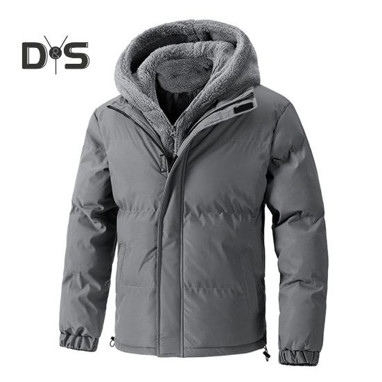 

Мужское хлопковое пальто с капюшоном, длинным рукавом, плюшевой подкладкой, имитация двухкомпонентной куртки с застежкой-молнией, ветрозащитная, термоизоляционная верхняя одежда 2XL серый