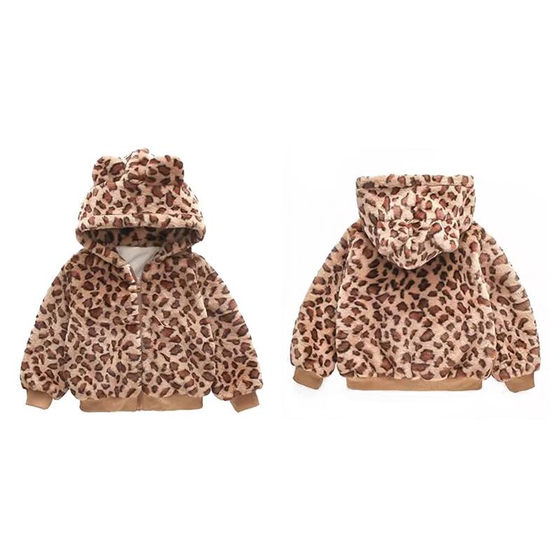 Children's Zippered Coat Printed Plush Kids Hooded Jacket