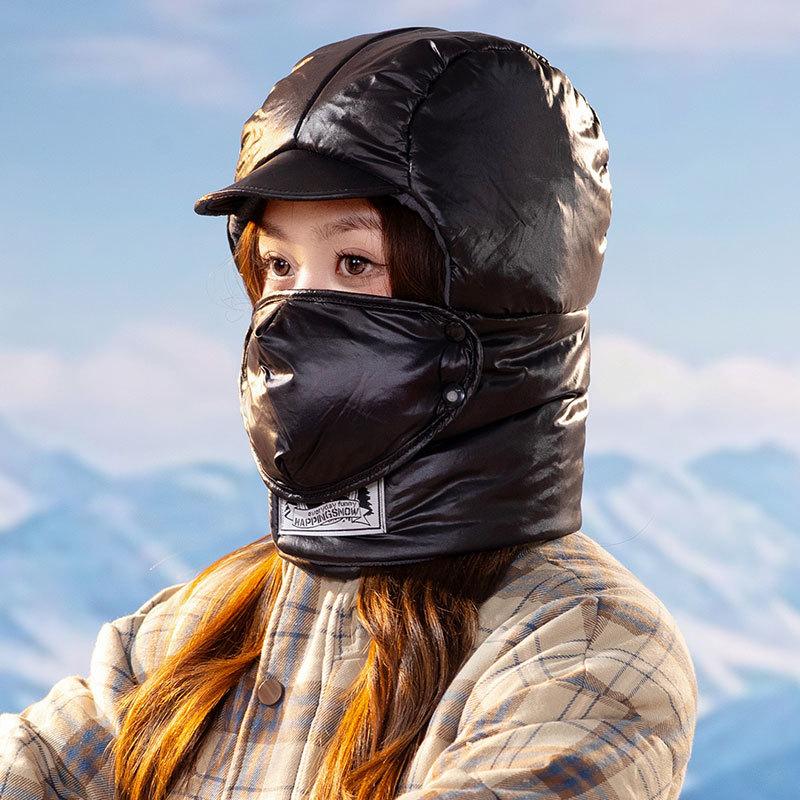Light Down Cotton Women Autumn and Winter Cold Scarf Mask Integrated Ski Cap Outdoor Cycling Cap
