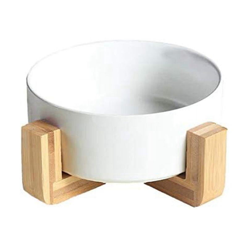 

AEE2- Round Dog-Cat Bowl Food Water Bowl Set For Pet, With Wood Stand, Bowl With Stand C белый