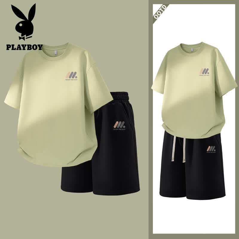 PLAYBOY Men s Geometric Print Short Sleeve & Shorts Set XL