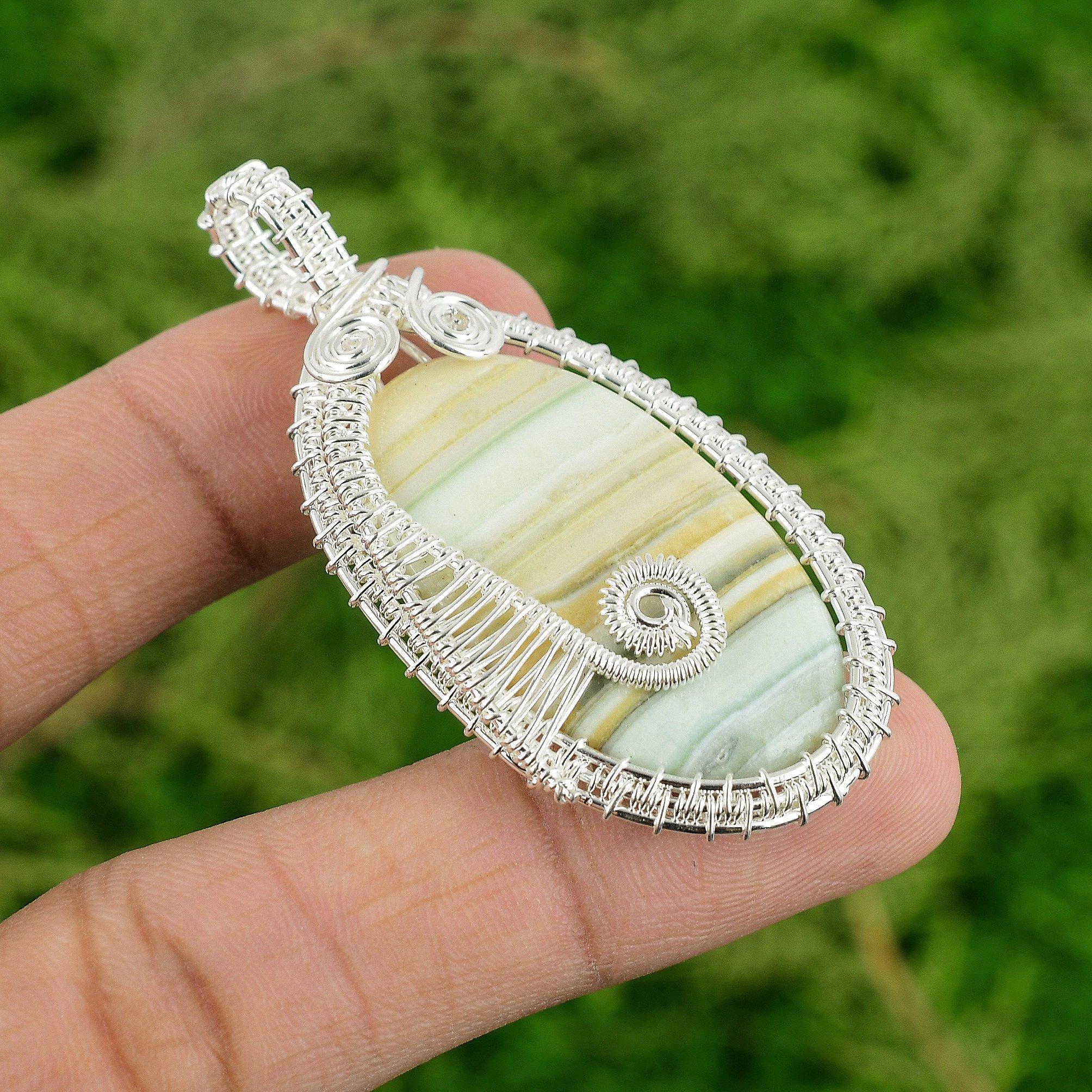 

Blue Rhodochrosite Stone 925 Sterling Silver Handmade Wire Wrapped Bezel Pendant