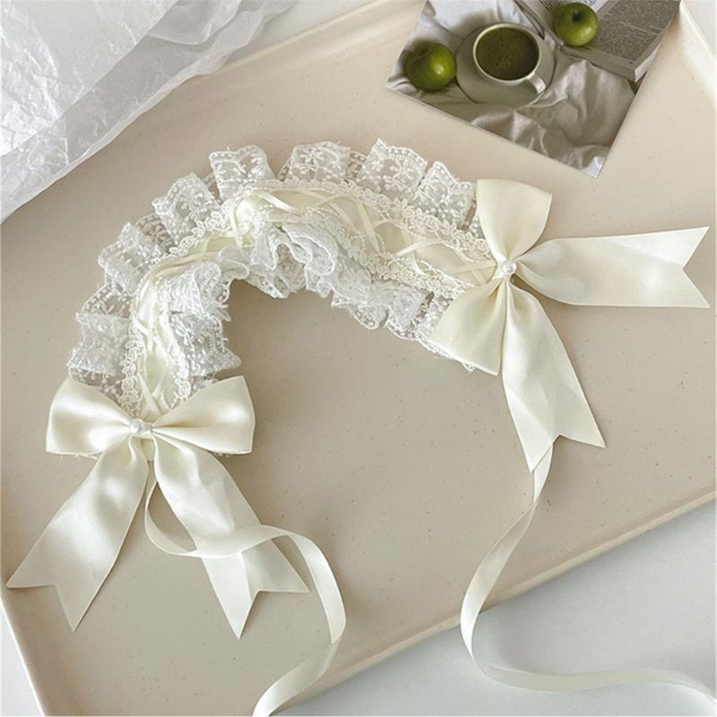 Lace Bowknot Hairhoop for Women Girl Sweet Ribbon Lace Headband Cosplay Costume Party Headdress for Anime Show