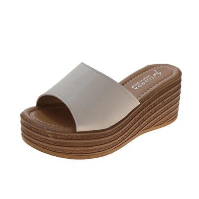 Women Spring and Summer Wedge Heeled Shoes Thick Soled Round Toed Flat Soled Fish Mouth Slippers Casual Shoes