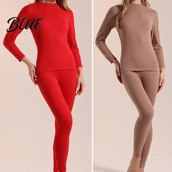 Velvet Sleepwear Set Seamless Double-sided Thermal Underwear Winter Unisex 2 Pcs/Set Round Neck Homewear Thick