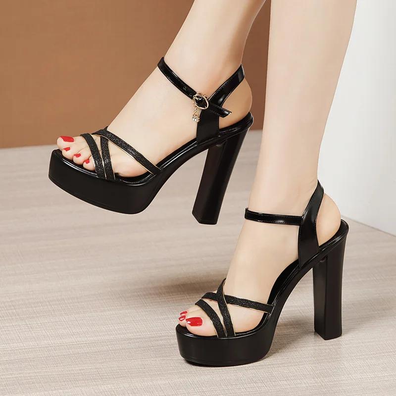 10cm 13cm Small Size 32-43 Comfortable All Match Office Ladies Platform Shoes 2025 Block High Heels Sandals Dress Office Model
