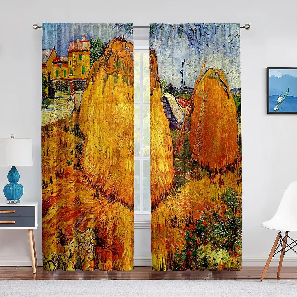 Wheat Field With Cypresses By Van Gogh Classic Art Tulle Sheer Curtains Transparent Window Curtain For Living Room Bedroom Decor