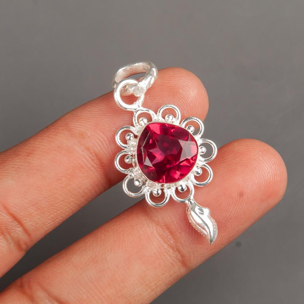 Pink Tourmaline Gemstone 925 Sterling Silver Jewelry Handmade Pendant 1.80" PP-4-18